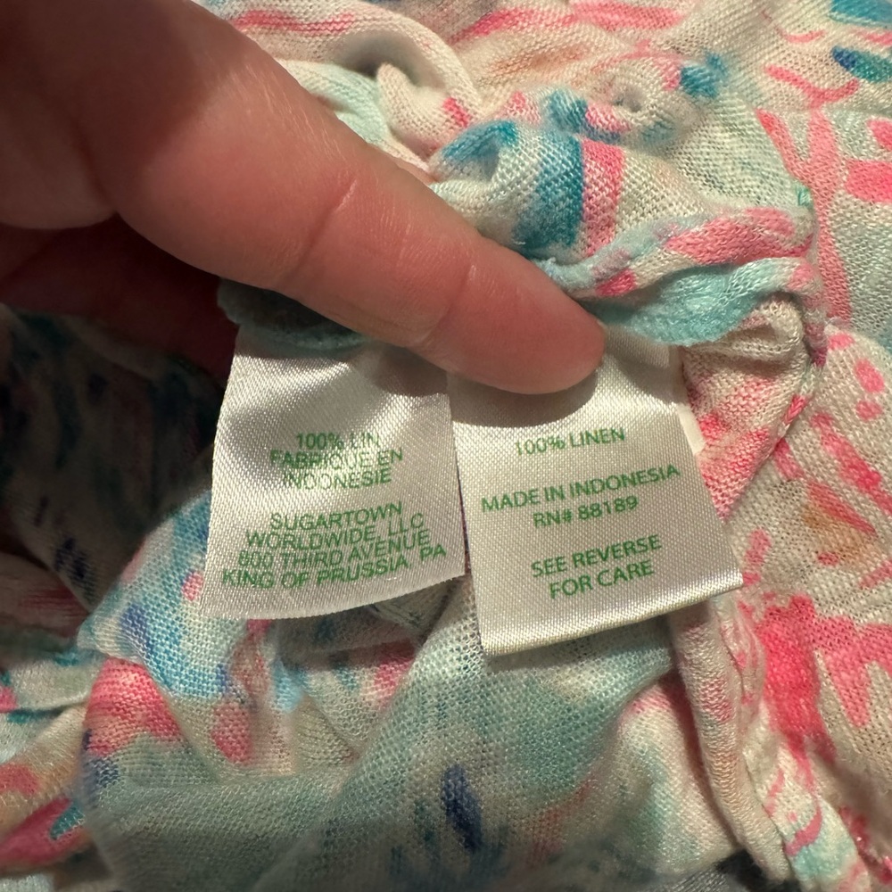 Lilly Pulitzer Linen Shirt Serene Blue Fish - Picture 7 of 8